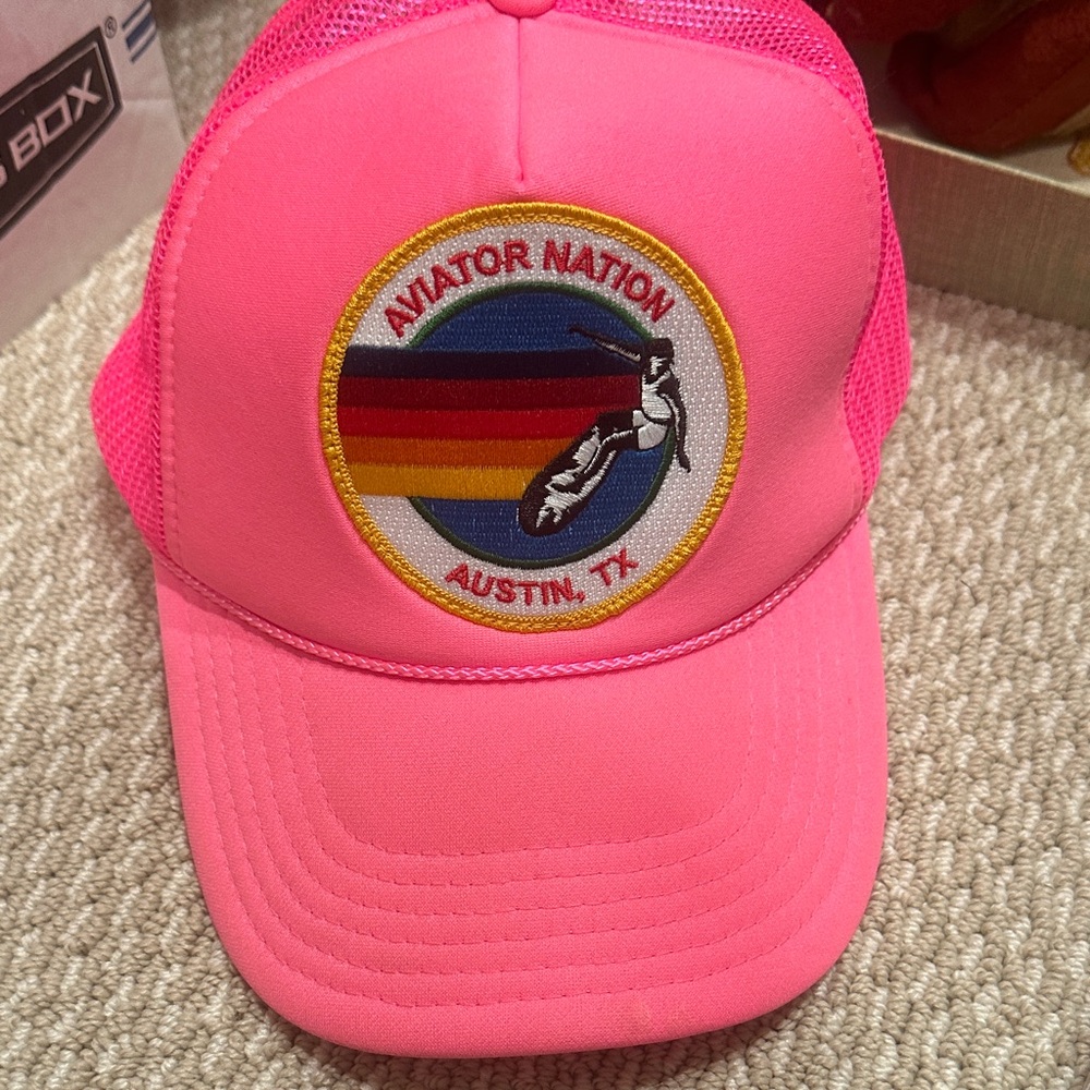 Aviator Nation Neon Pink Cap with Rainbow Patch